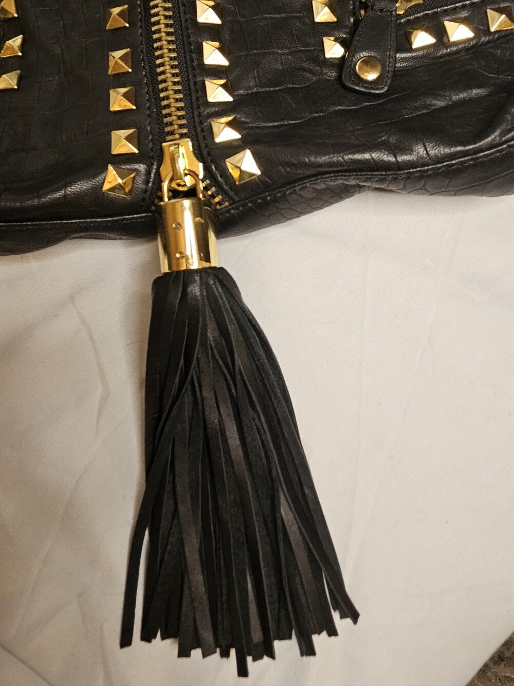 Betsey Johnson Genuine Leather Black Studded Tassel Clutch - Picture 5 of 7